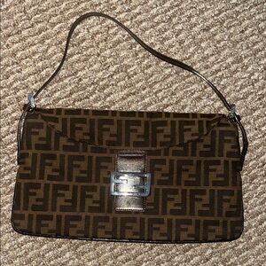 Fendi Brown Monogram Canvas Shoulder Baguette